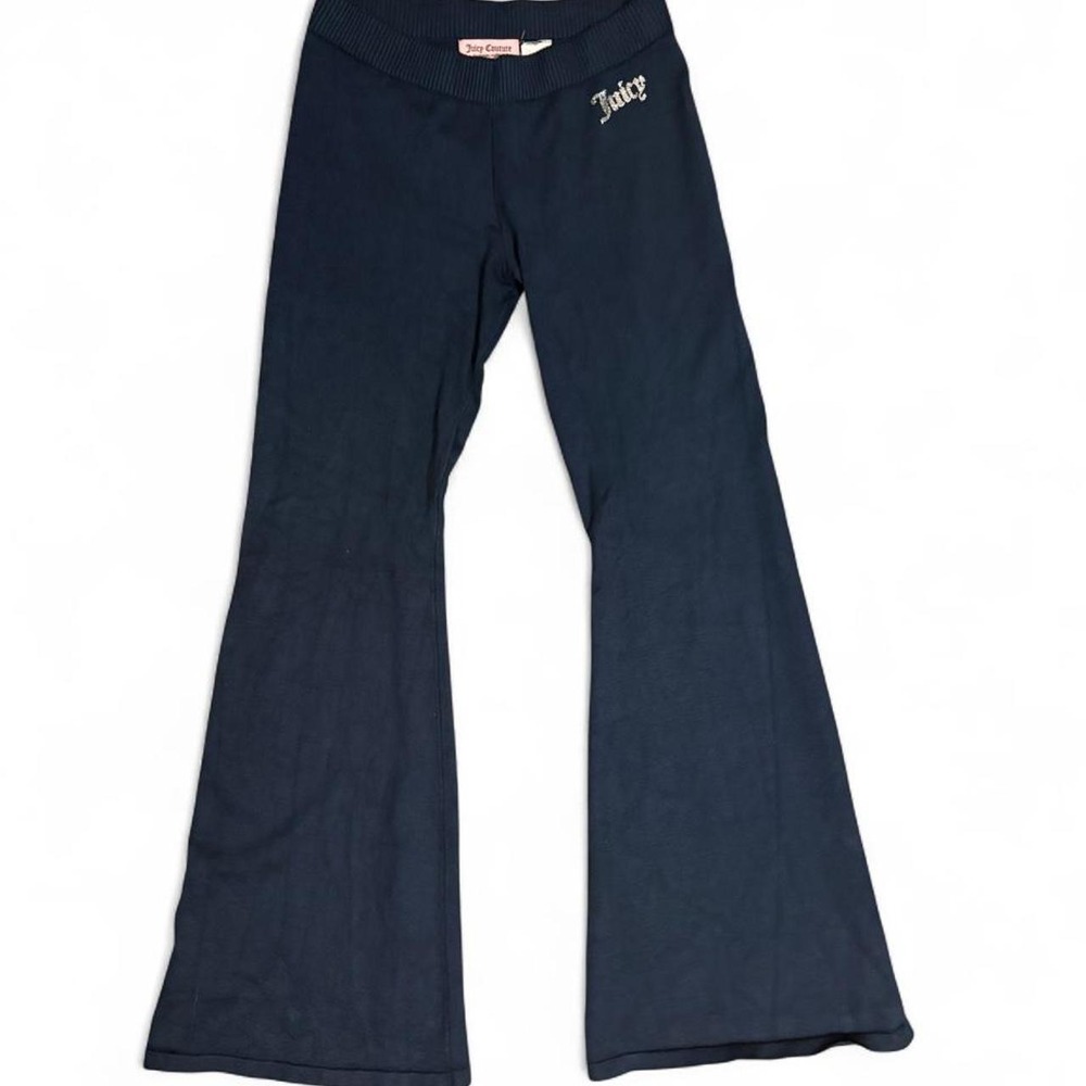 Vintage Y2K Juicy Couture Navy Low Rise Flare Pants Small Rhinestone Logo